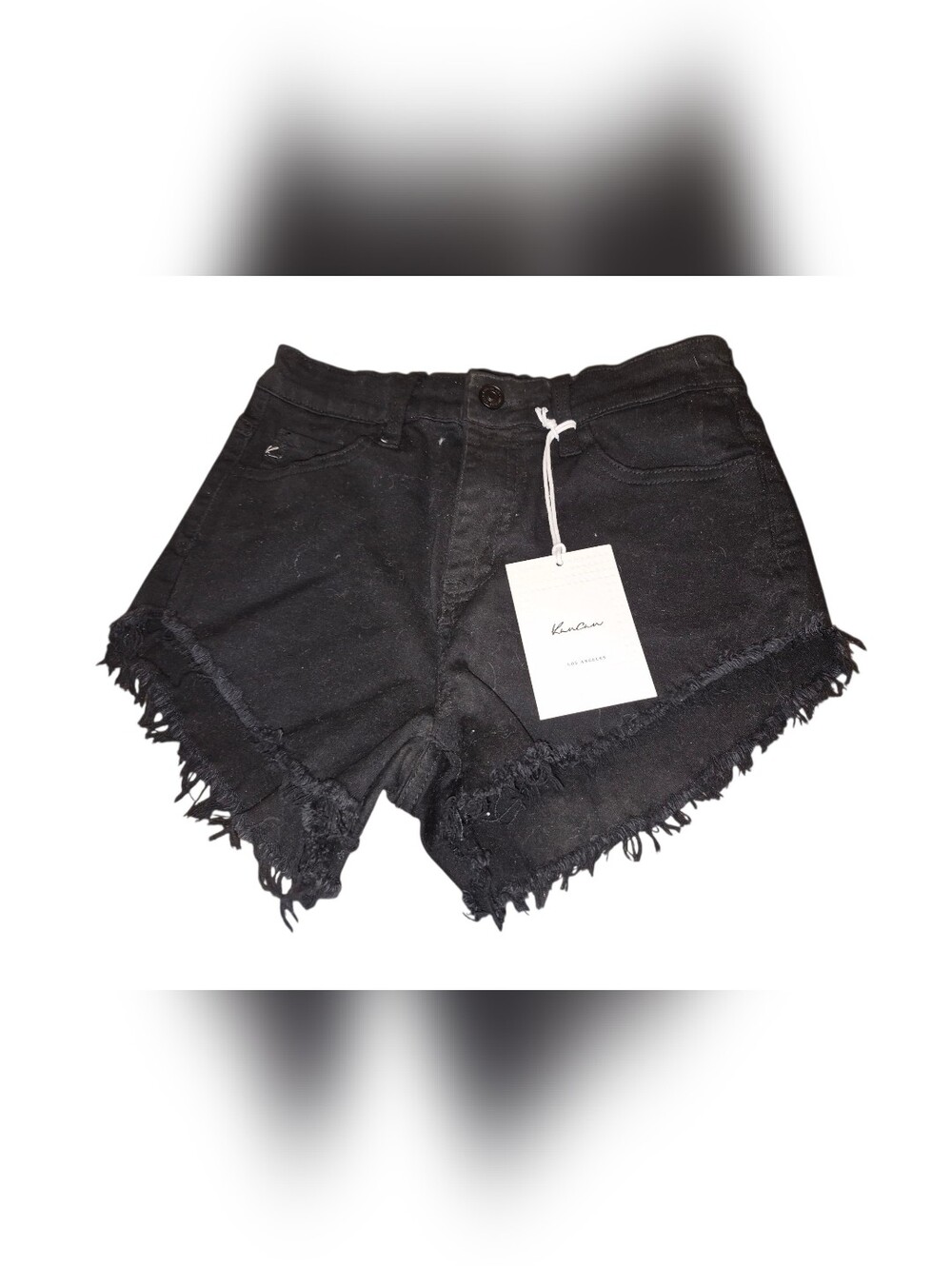 KanCan Los Angeles Black Frayed Hem Denim Shorts Size 25
